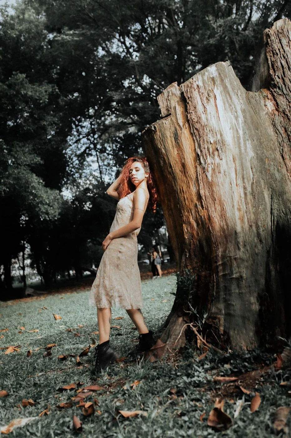Linen dress with visible fabric creases outdoors.